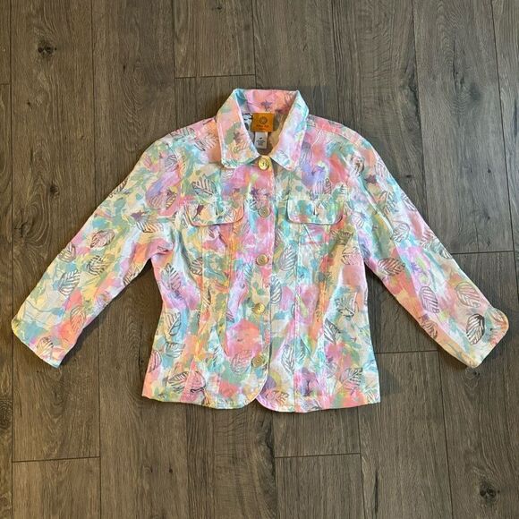 Ruby Rd Women 6P 6 Petite Colorful Pink Floral Summer Jacket‎ Shirt - Picture 1 of 3